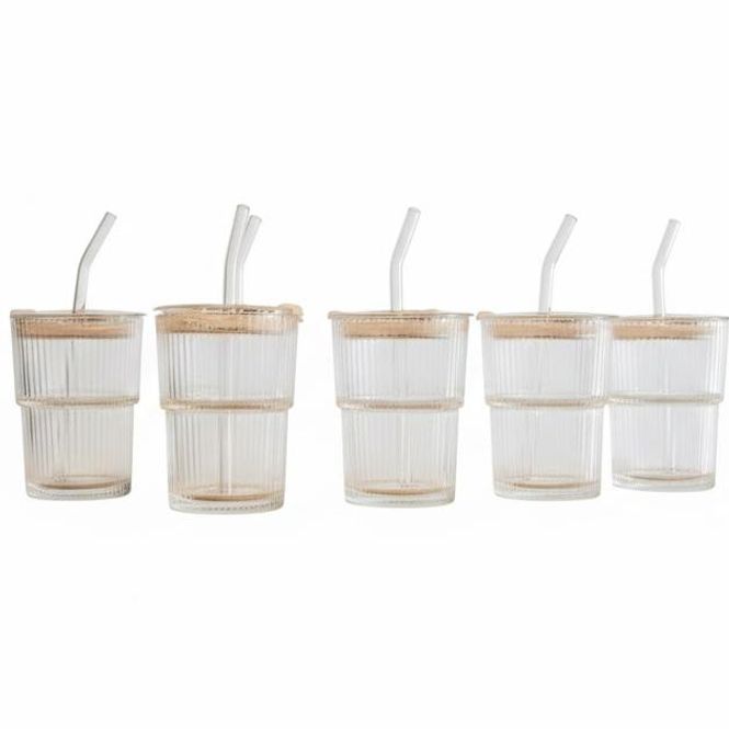 Hovedbilde Glasskopp med Lokk og Sugerør 6 stk i pakke