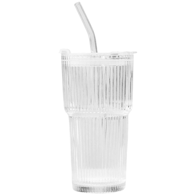 Hovedbilde Glasskopp med Lokk og Sugerør 4 stk i pakke